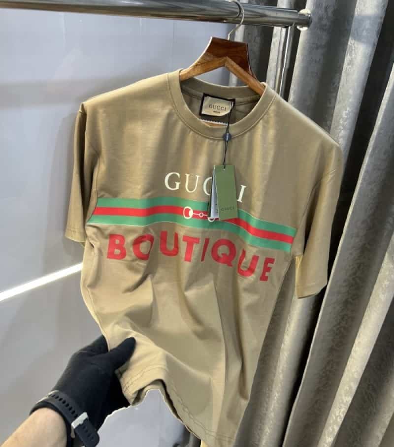 Gucc i Beige Logo Printed Imported Oversized T-Shirt With Premium Box Packing