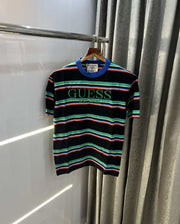 GueSs  Black Embroidery Print Imported Oversized T-Shirt
