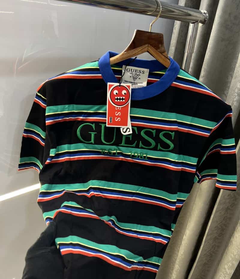 GueSs  Black Embroidery Print Imported Oversized T-Shirt