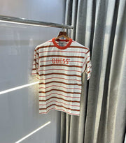 Gues s  White Red Stripes Imported Oversized T-Shirt