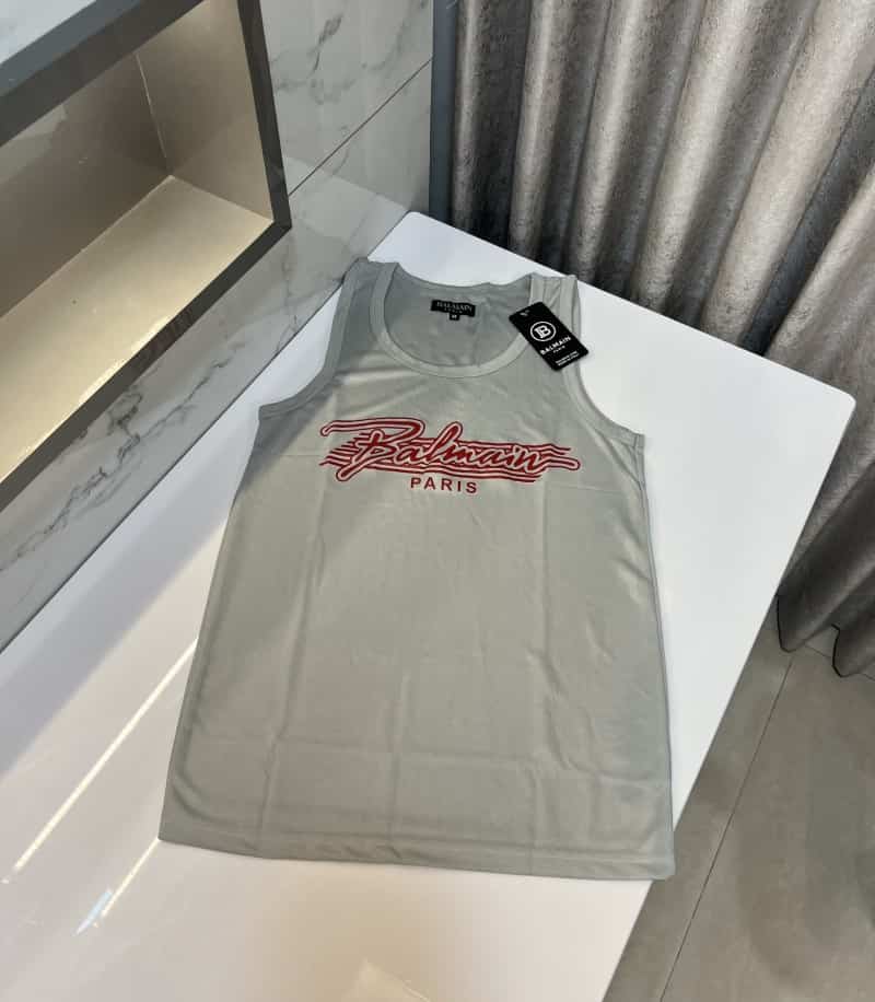 Balmain Paris Grey Logo Print Premium Sando