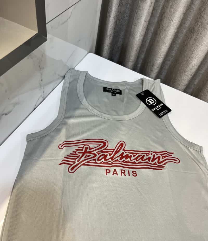 Balmain Paris Grey Logo Print Premium Sando