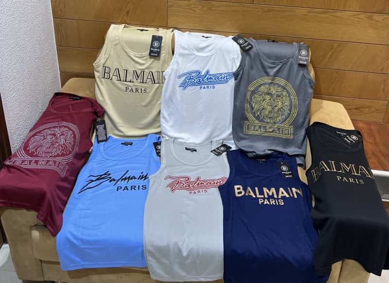 Balmain Paris Grey Logo Print Premium Sando