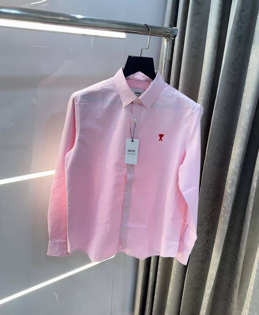 Ami Paris light Pink Embroidery Logo Premium Shirt