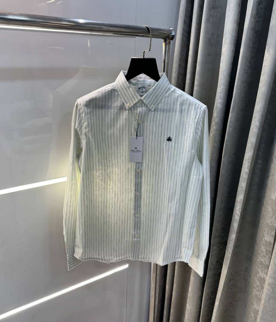 Brooks Brother Green strips Linen Premium Shirt