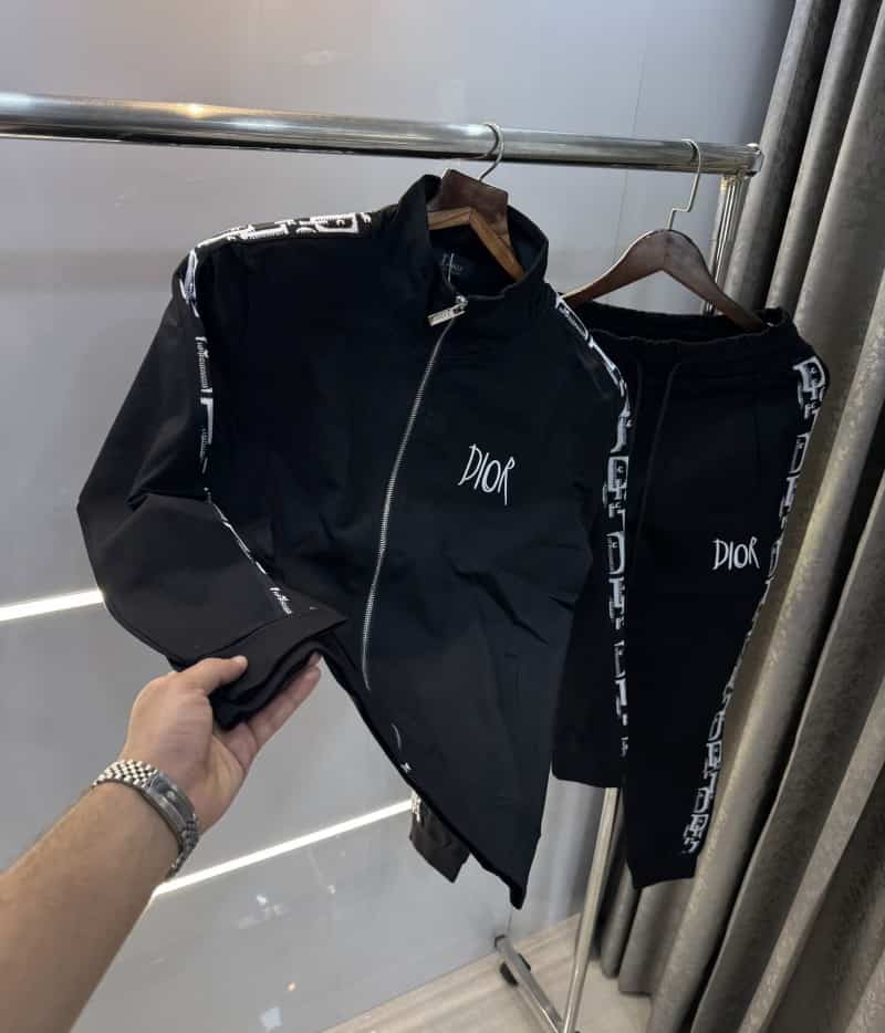 Christian Dio r Black Embroidery Logo Designer Imported Luxury Tracksuit