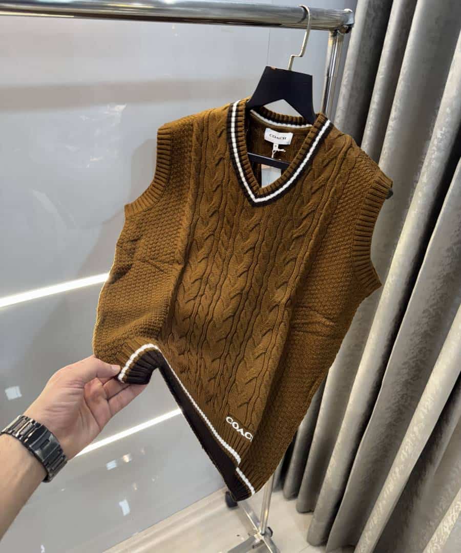 Coac_ h dark brown knitted premium sleeveless pull over