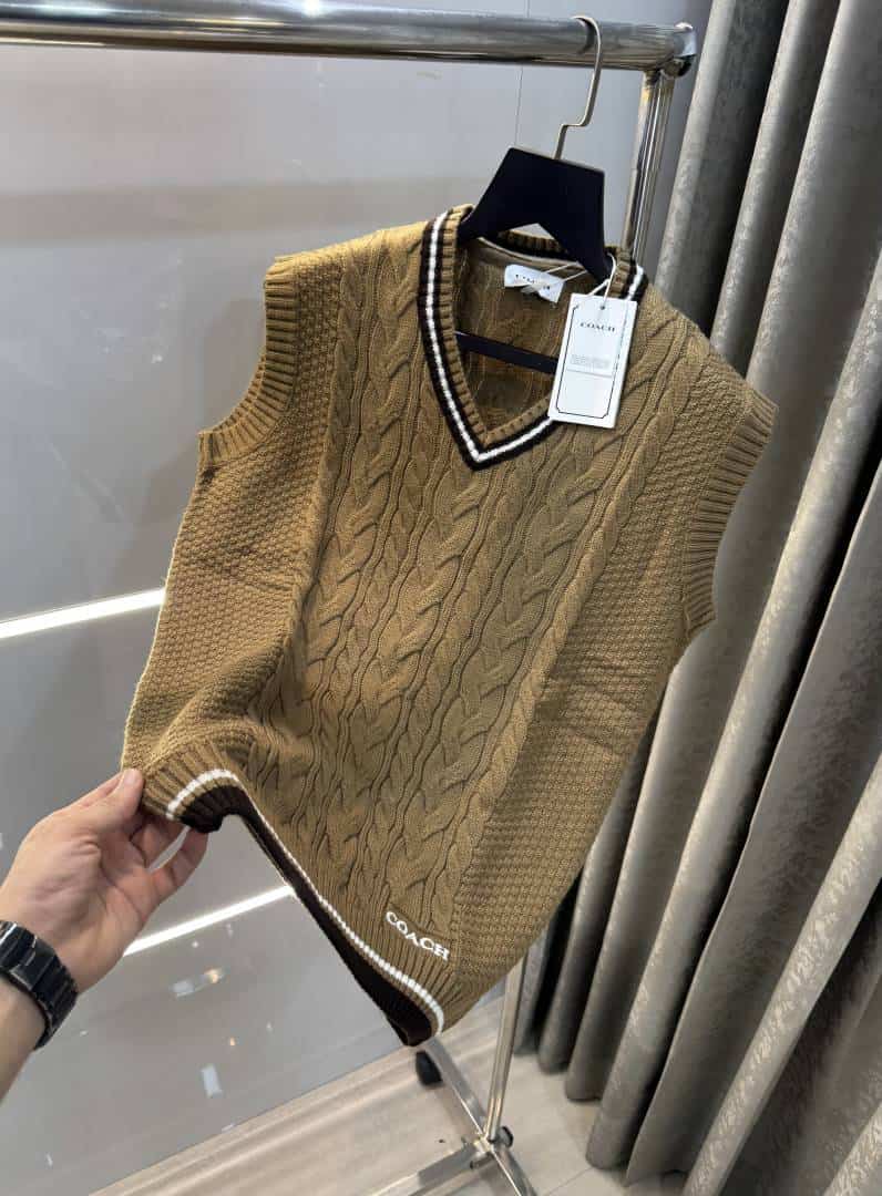 Coac_h Light Brown Knitted Premium Sleeveless Pull Over