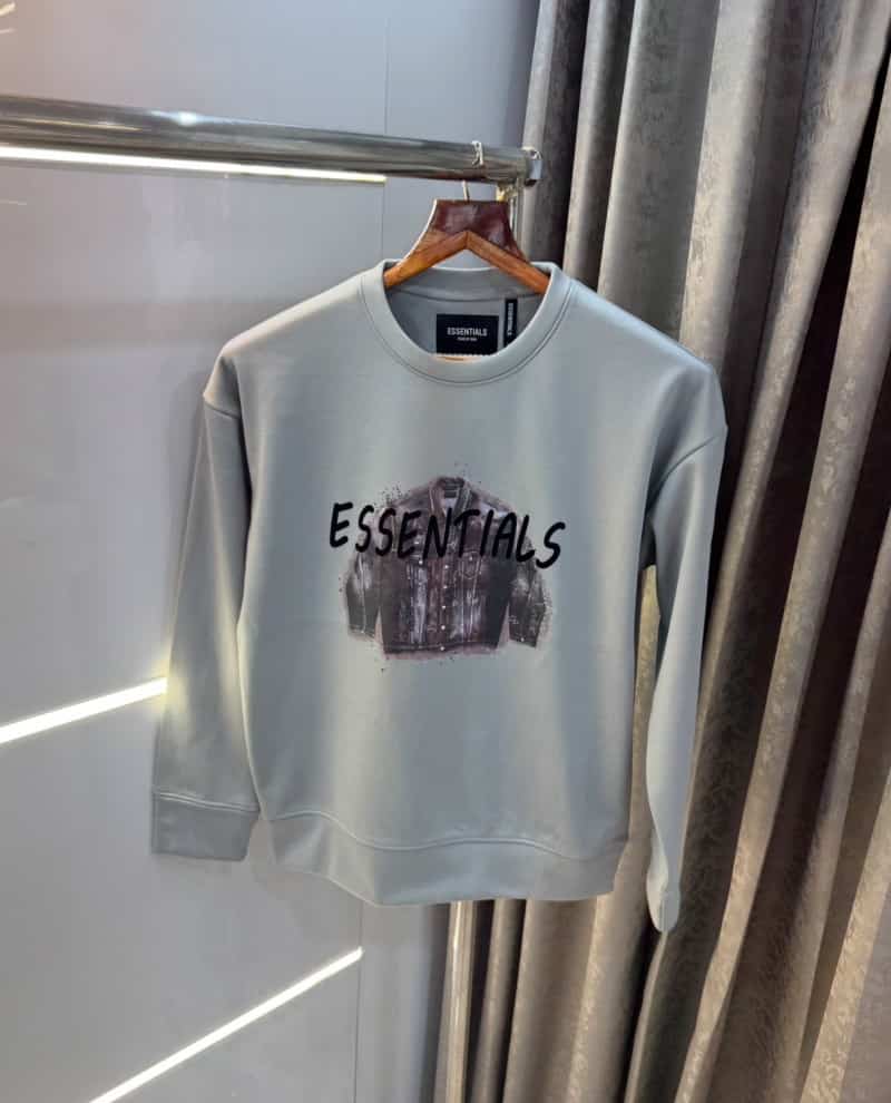 Essentia l Grey Logo Print Imported Premium Sweatshirt
