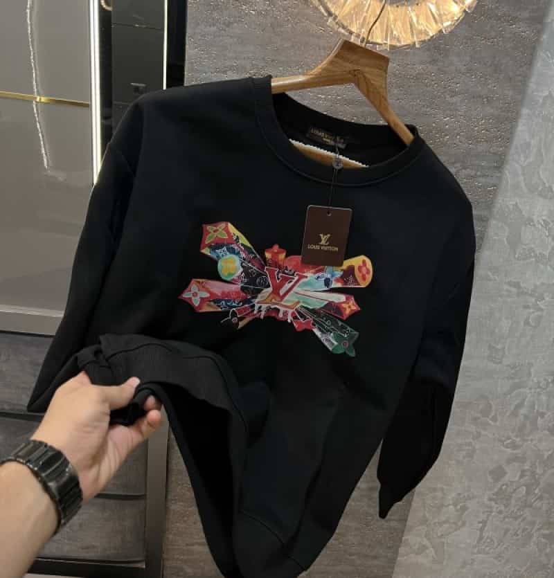 Loui s Vuitton Black Logo Print Imported Pull Over