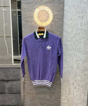 Gucc i Purple Embroidery Logo Imported Knitted Pull Over