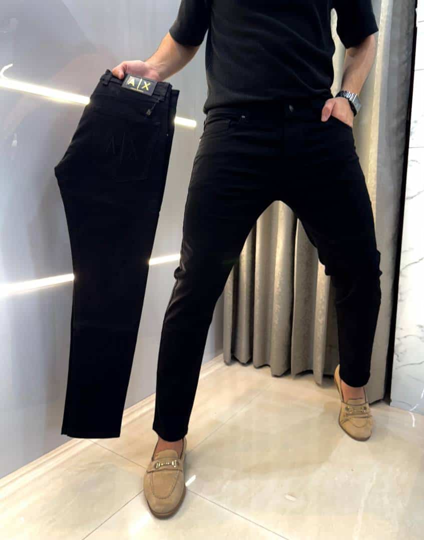 Armani Exchange Black Embroidery Logo Imported Hyperflex Denim