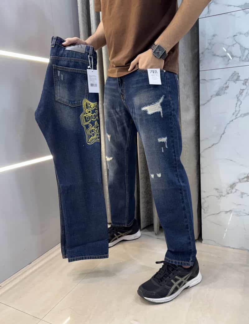 Zar a Greenish Designer Premium Ripped Denim