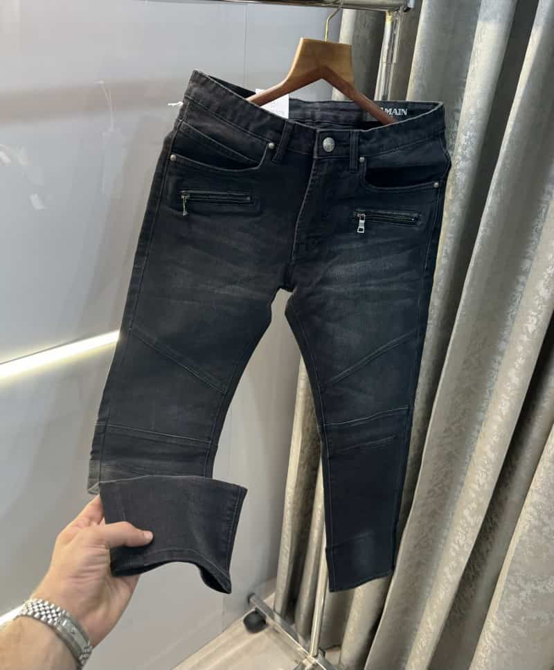 Balmai n Paris Carbon black Pocket Logo Work Imported Biker Denim