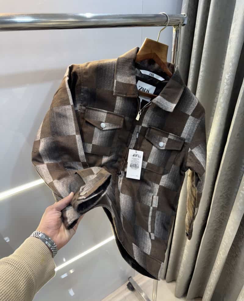 Zar a Brown Checks Premium Bomber Jacket