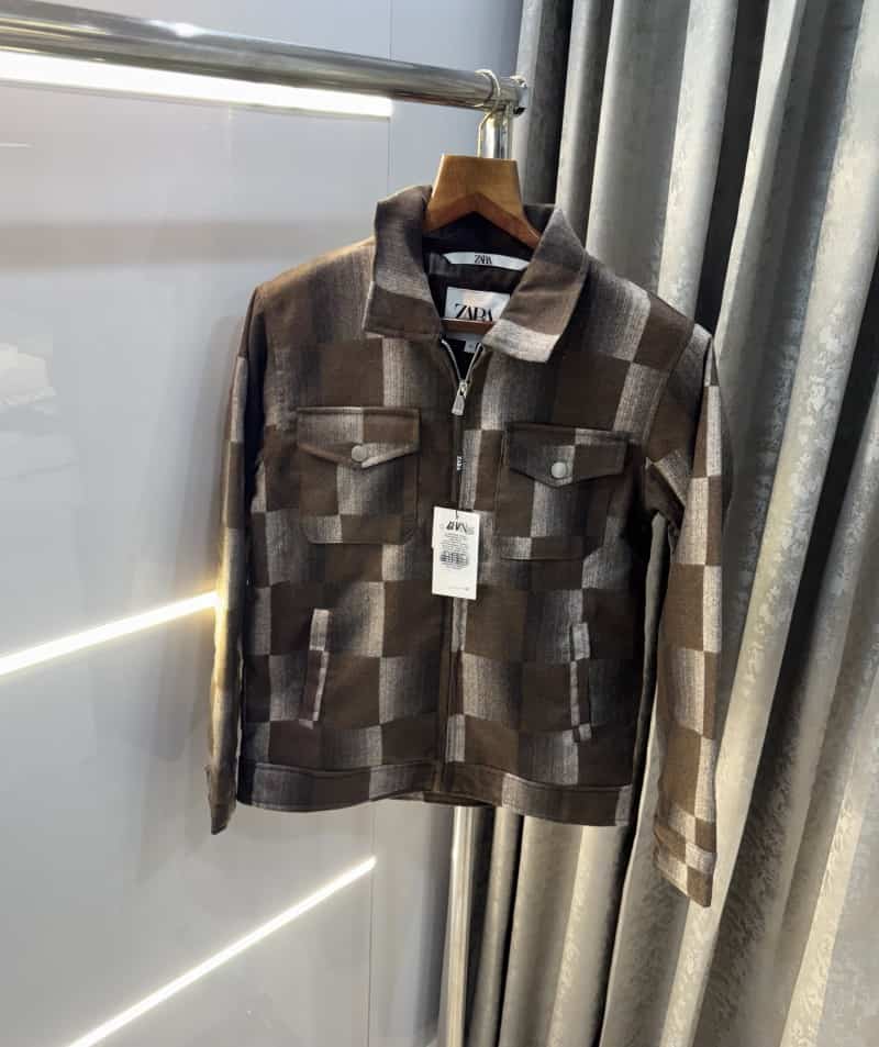 Zar a Brown Checks Premium Bomber Jacket