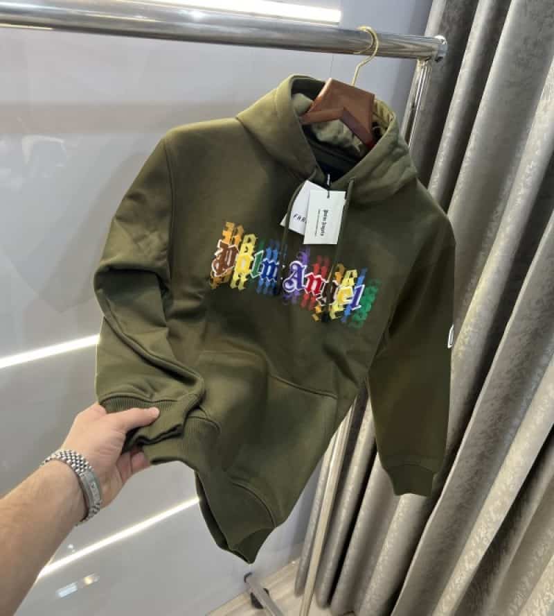 Palm Angels Olive EmBOS5.. e Logo Imported Hoodie