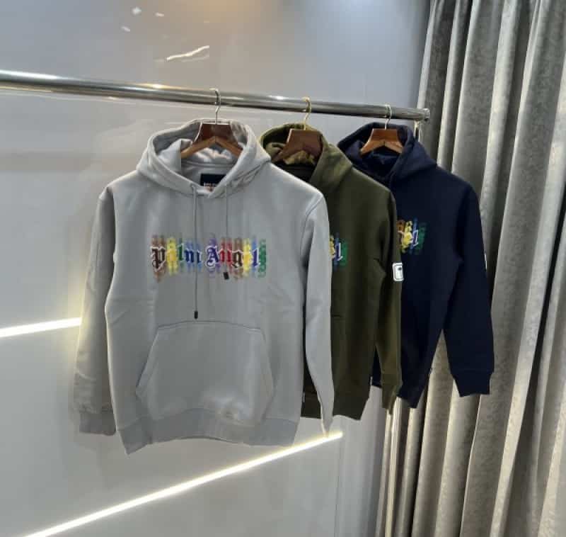 Palm Angels Olive EmBOS5.. e Logo Imported Hoodie