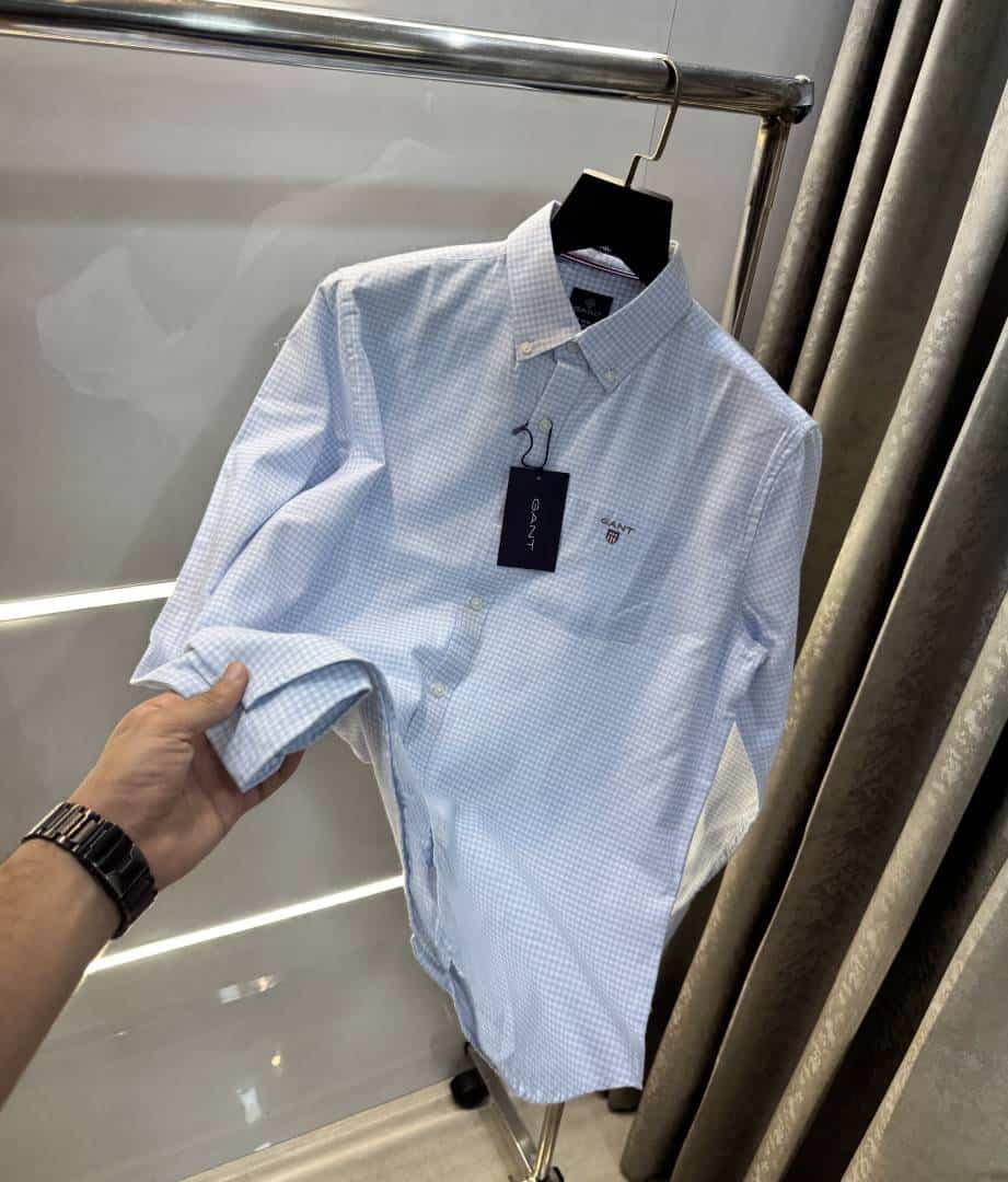 Gant Sky Blue Small Checks Premium Classic Shirt