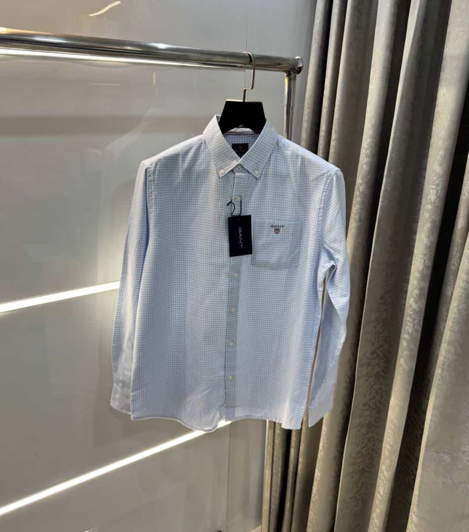 Gant Sky Blue Small Checks Premium Classic Shirt