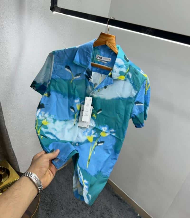 Zar a Sky Blue Printed Premium Half Shirt