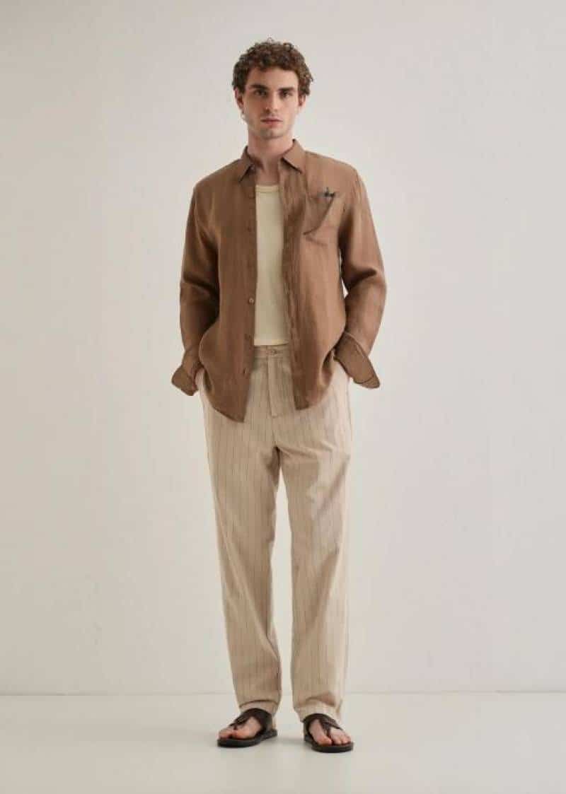Zar a Cream StrIpEs Premium Classic Linen Pant
