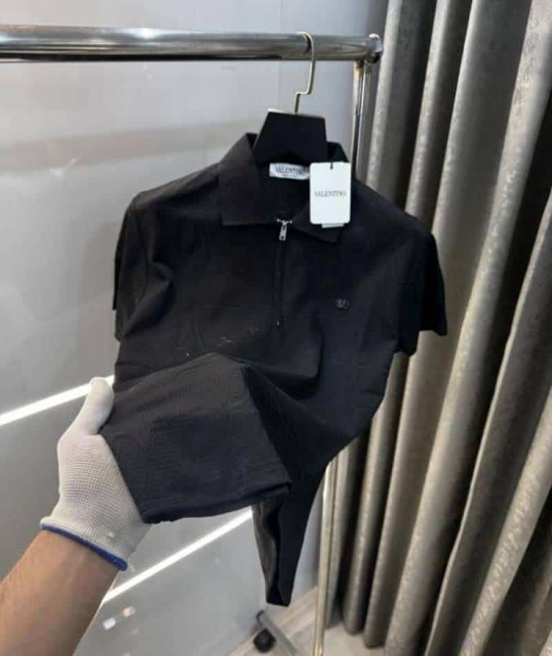 Valentin o Black Monogram Imported LuXury Polo T-Shirt