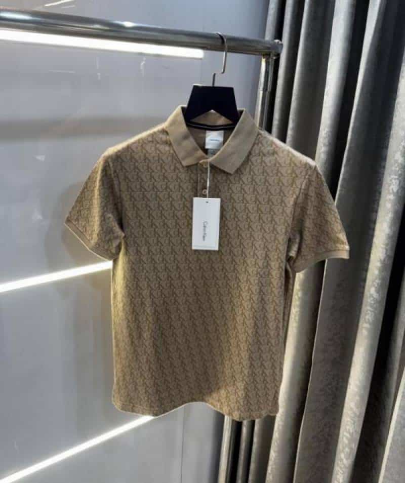 Calvi n Klein Beige Monogram Premium Polo T-Shirt
