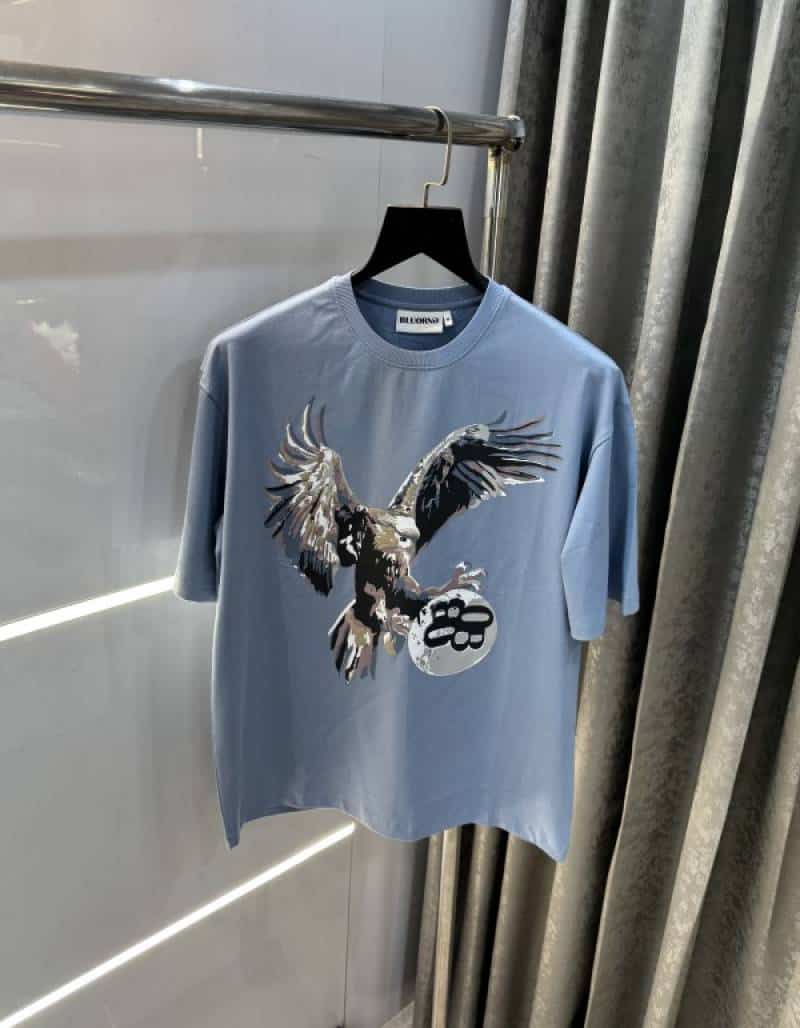 Bluoran g Sky Blue Eagle Print Imported Oversized T-Shirt