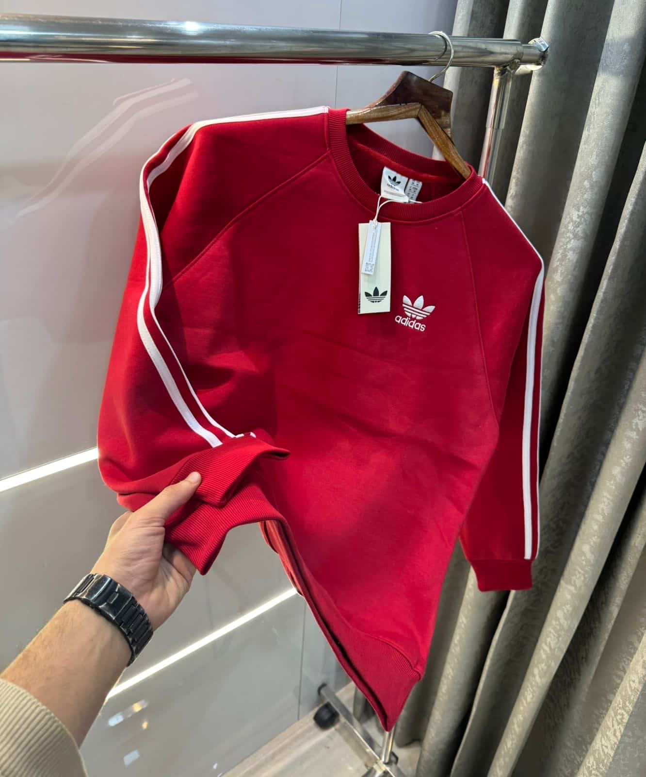 Adida s Red Embroidery Logo Imported Sweatshirt
