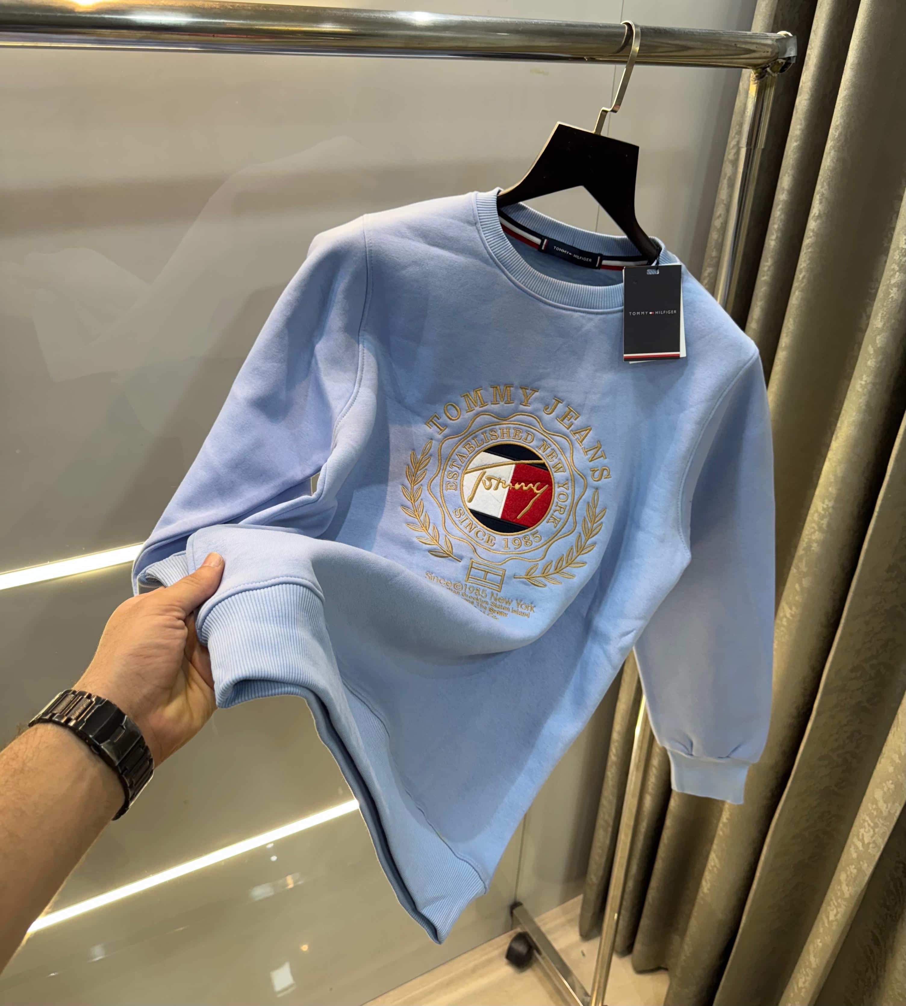 Tomm y Hilfiger Sky Blue Embroidery Logo Premium Sweatshirt