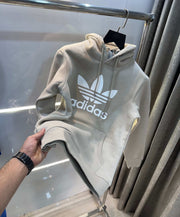 Adida s Cream Logo Print Premium Classic Hoodie