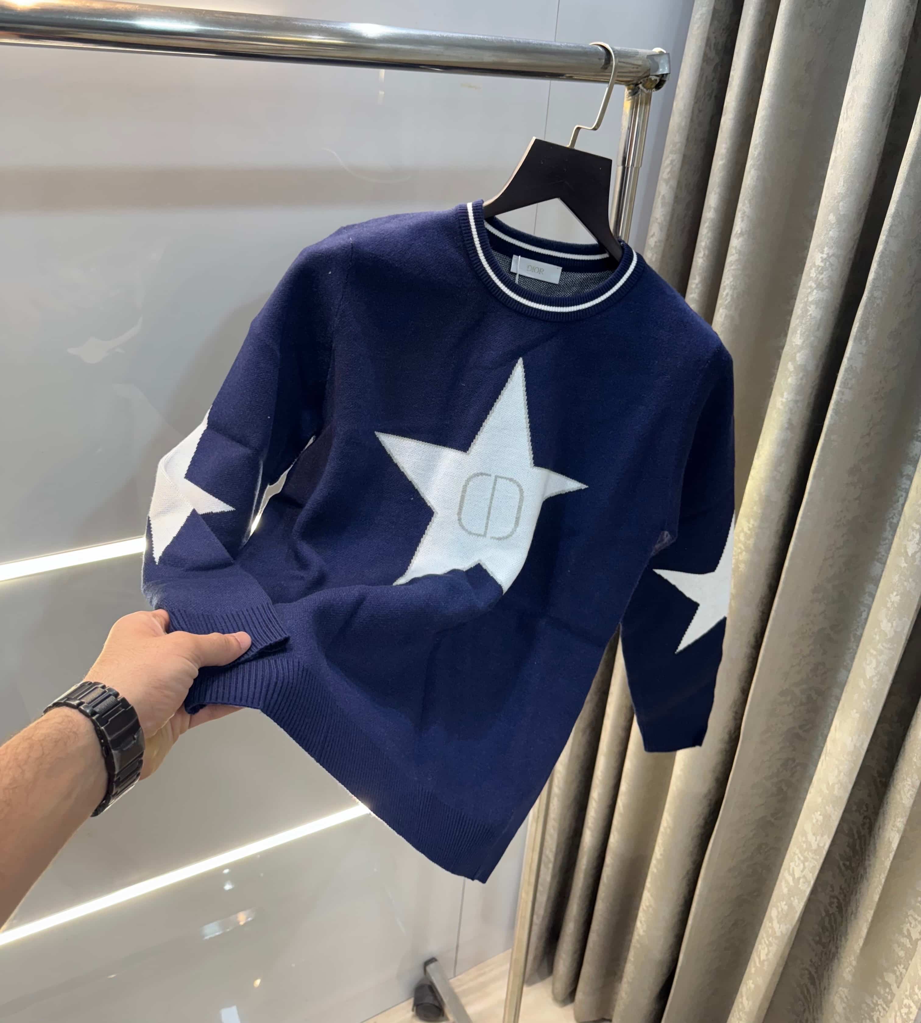 Christian Dio r Navy Blue Star Edition Imported Knitted Pull Over