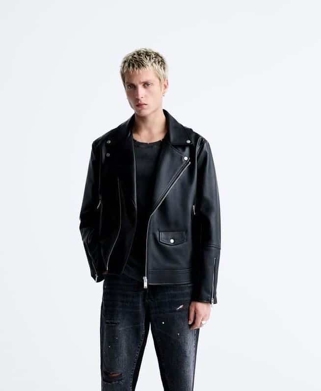Zar a Black Cross Zip King Khan Edition Leather Jacket