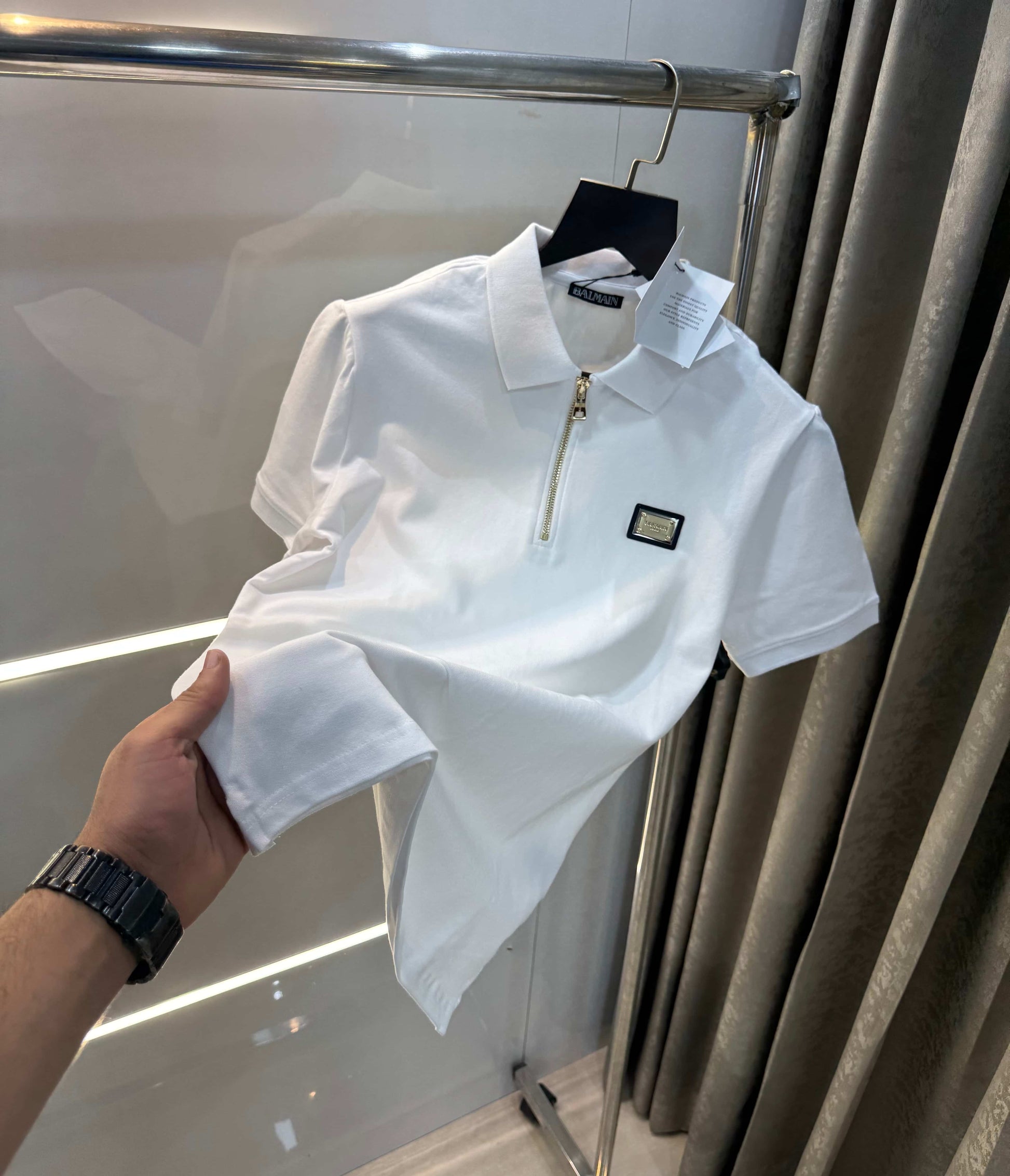 Balmai n Paris White Zip Imported Polo T-Shirt