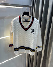 Ralph  Lauren White Embroidery Logo Imported Knitted Pull Over