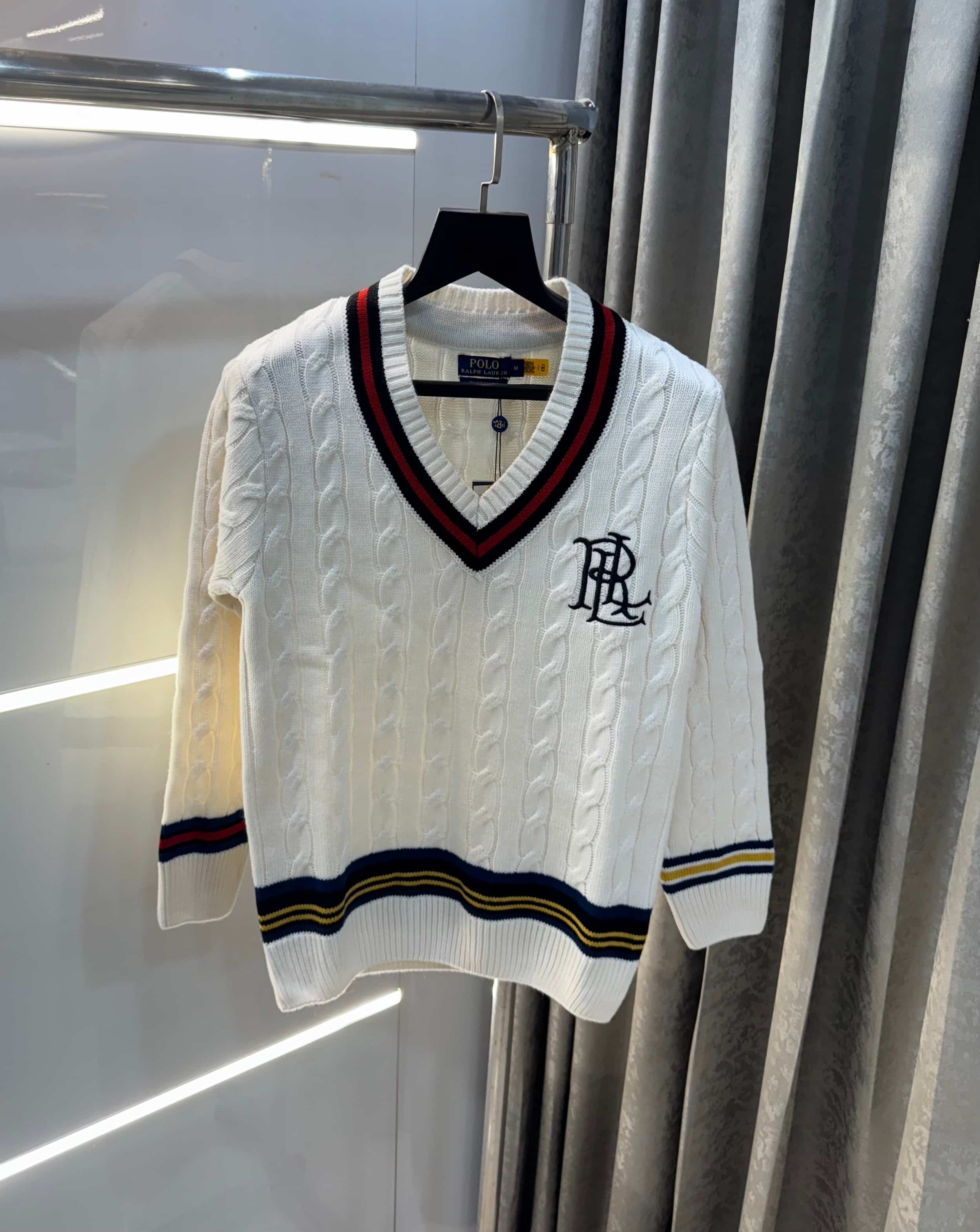Ralph  Lauren White Embroidery Logo Imported Knitted Pull Over