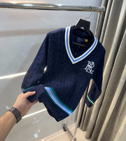 Ralph  Lauren Navy Blue Embroidery Logo Imported Knitted Pull Over