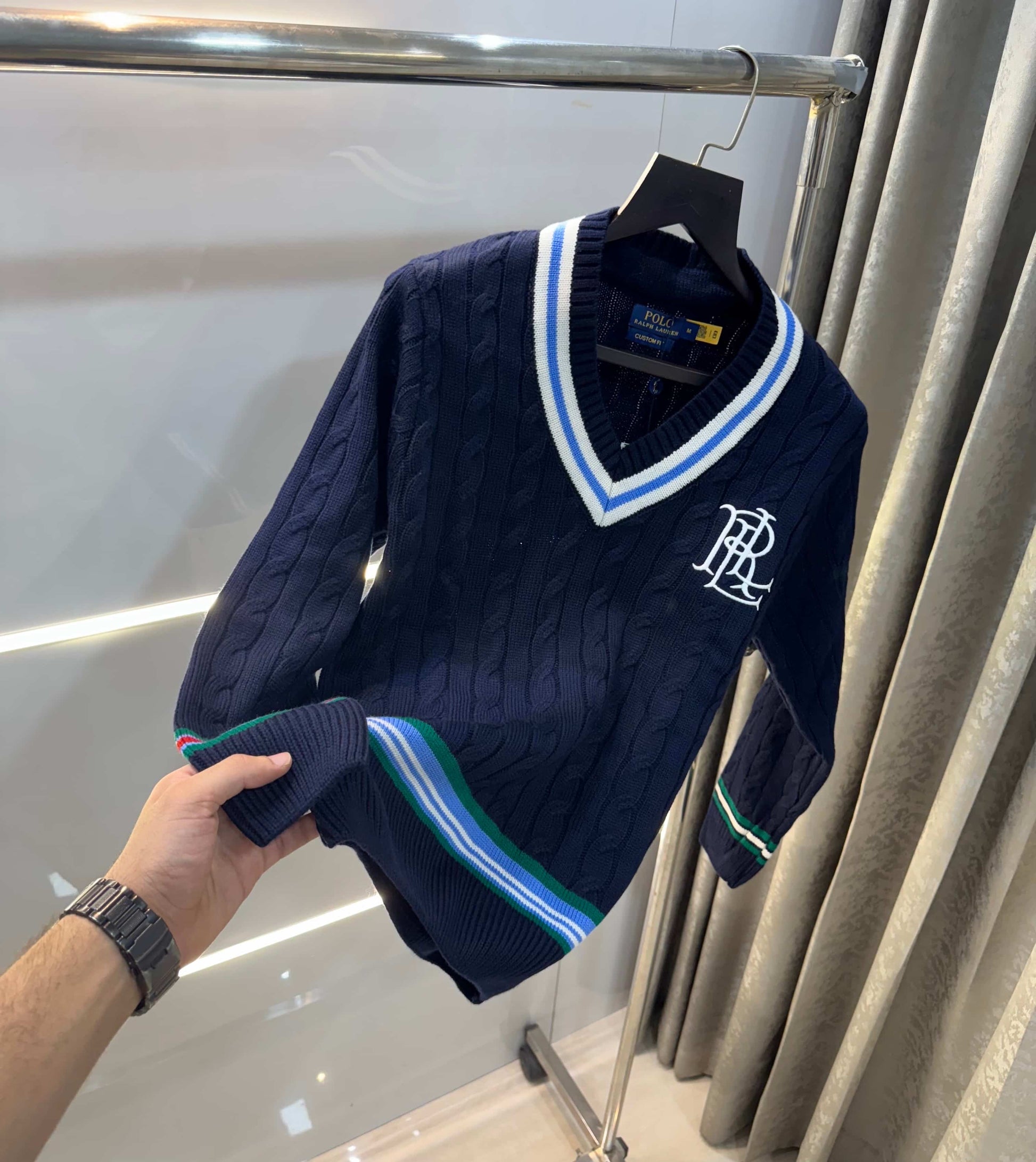 Ralph  Lauren Navy Blue Embroidery Logo Imported Knitted Pull Over