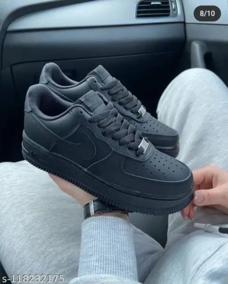 Nike Airforce 1 Low BLACK PURE LEATHER With Dust Bag Hand Carry Bag Tag Bill