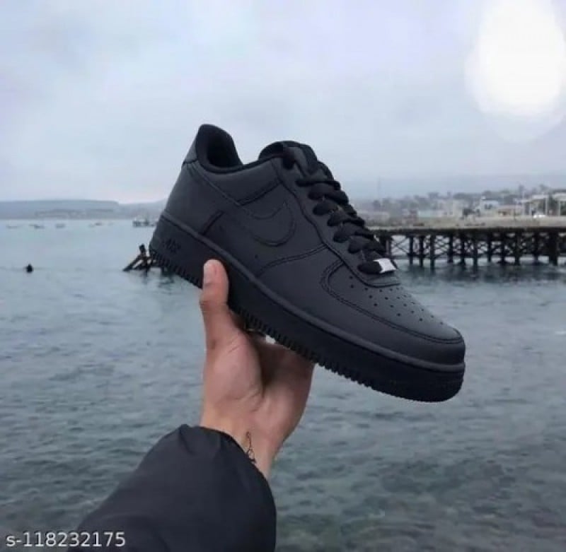 Nike Airforce 1 Low BLACK PURE LEATHER With Dust Bag Hand Carry Bag Tag Bill