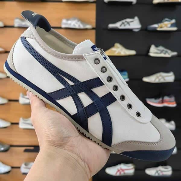 Onitsuka Tiger Mexico 66 Slip On Leather Beige Dark Blue For Mens