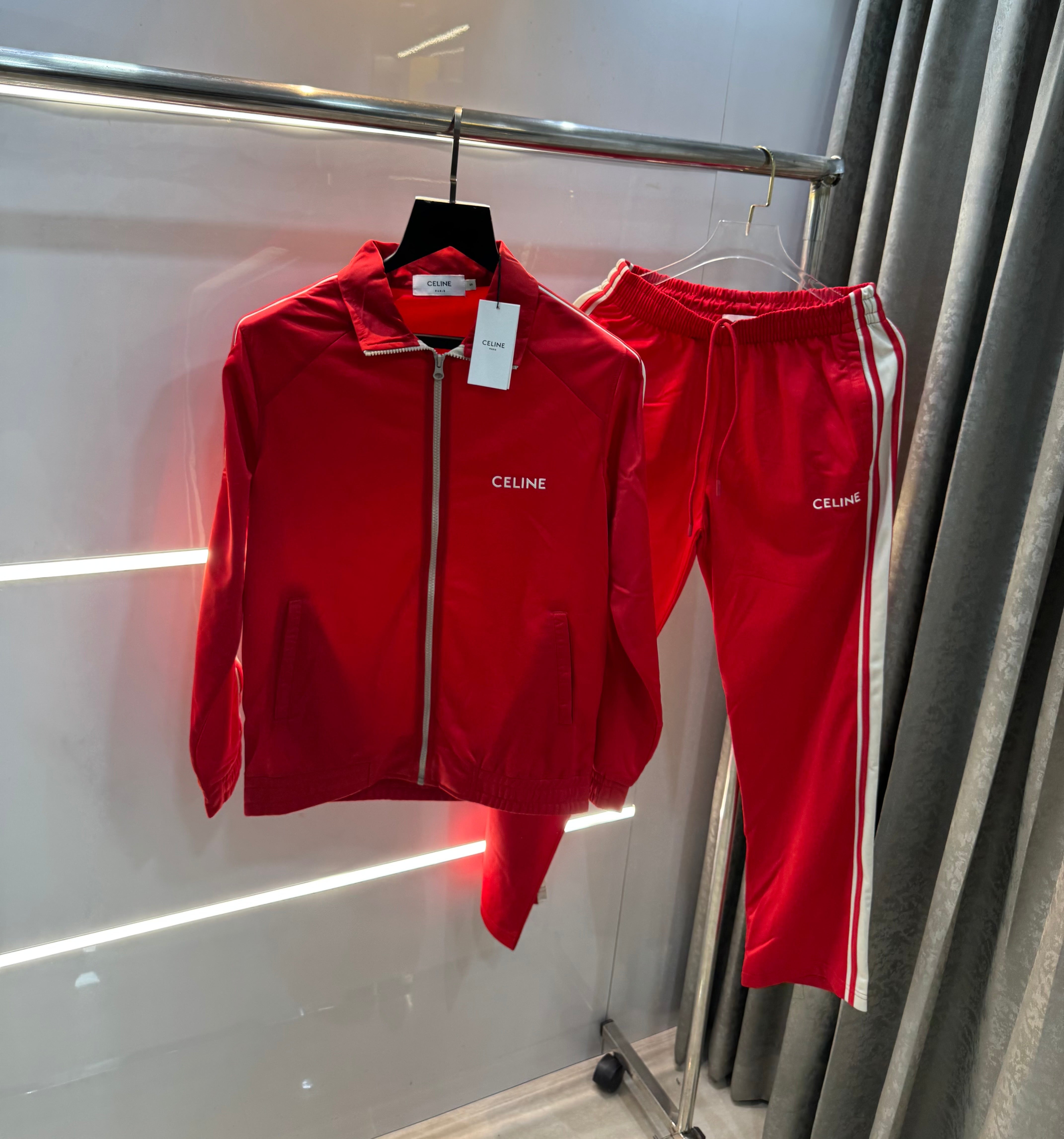 Celin e Red Embroidery Logo Imported Tracksuit