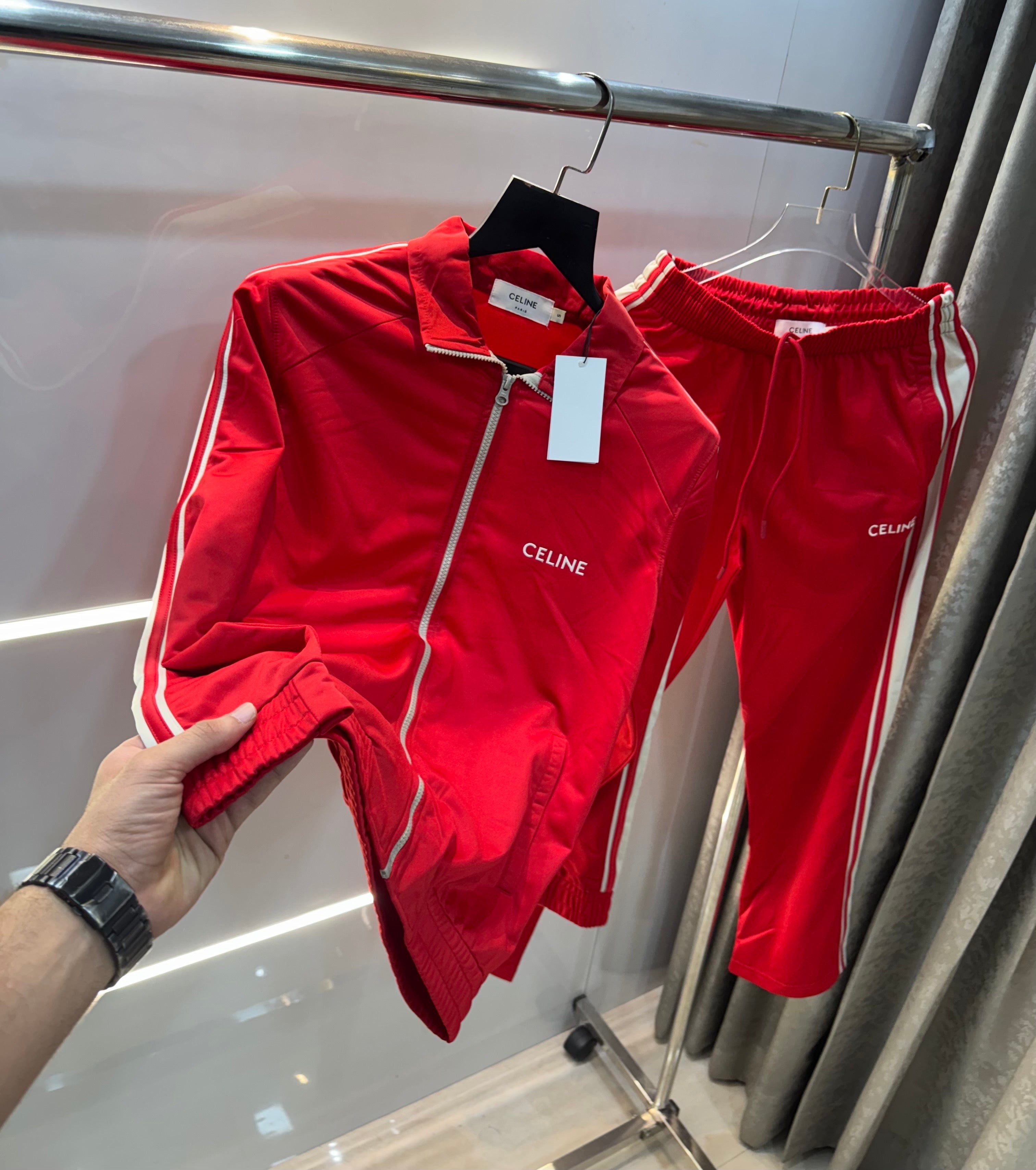 Celin e Red Embroidery Logo Imported Tracksuit