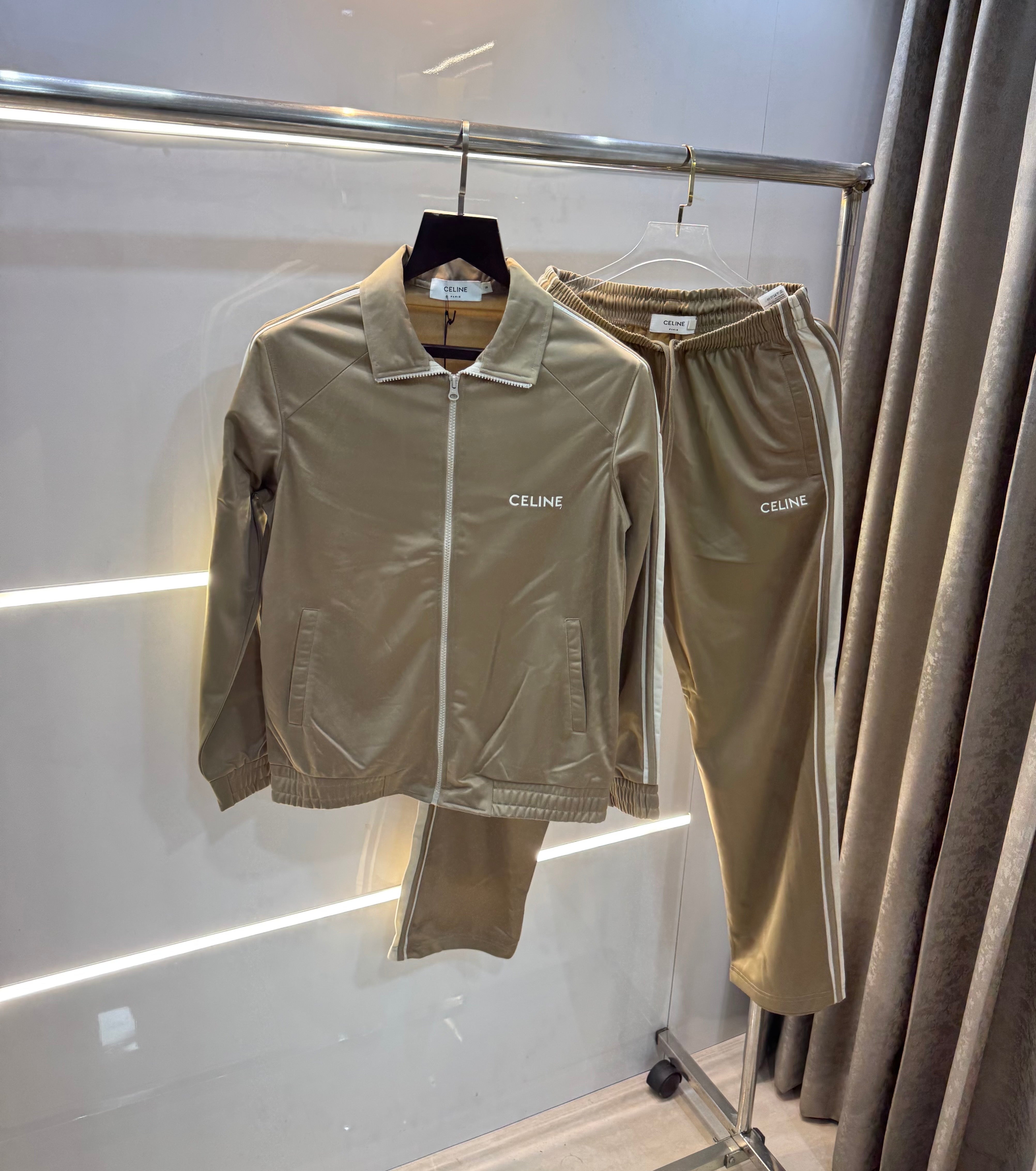 Celin e Beige Embroidery Logo Imported Tracksuit