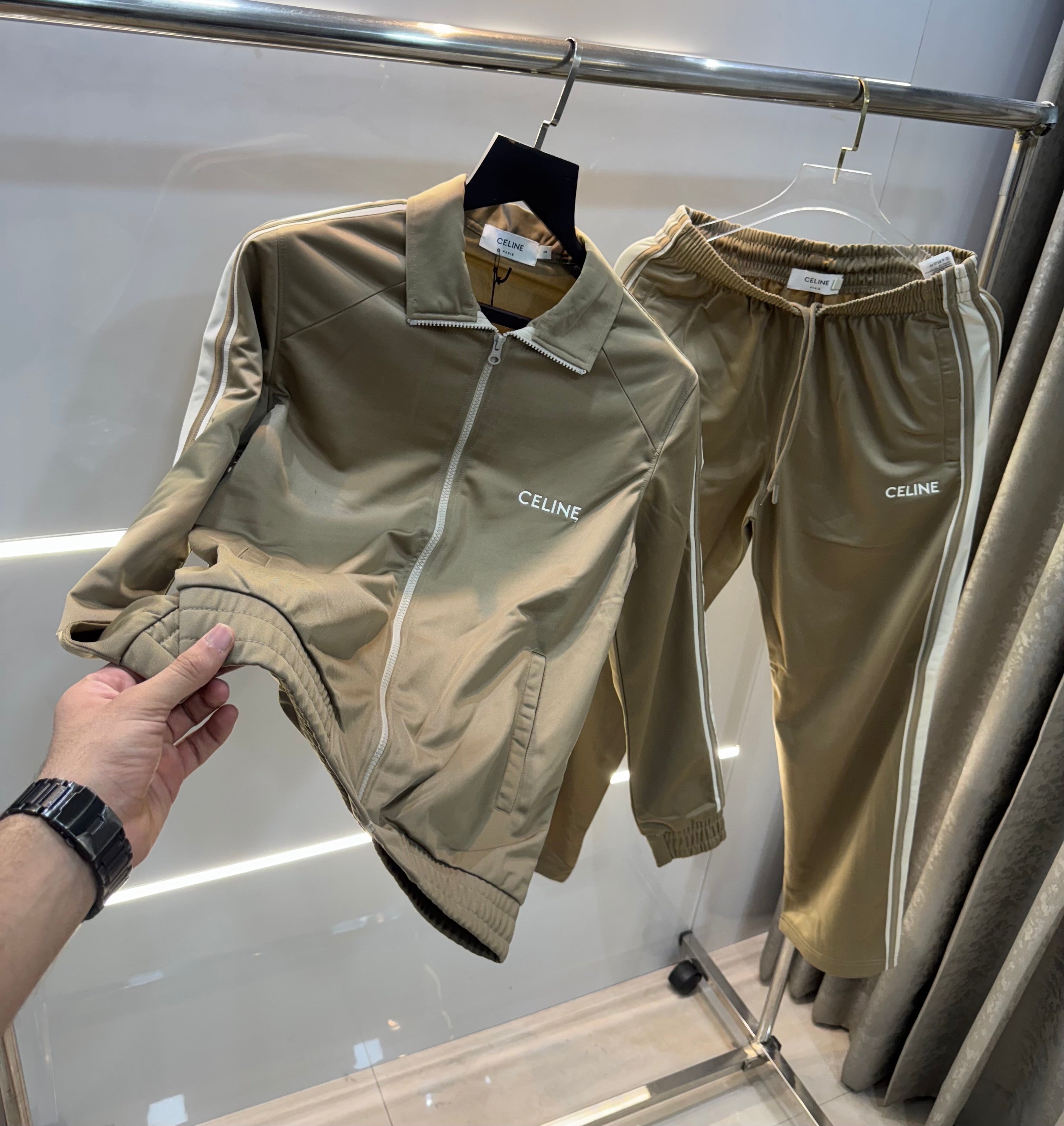 Celin e Beige Embroidery Logo Imported Tracksuit