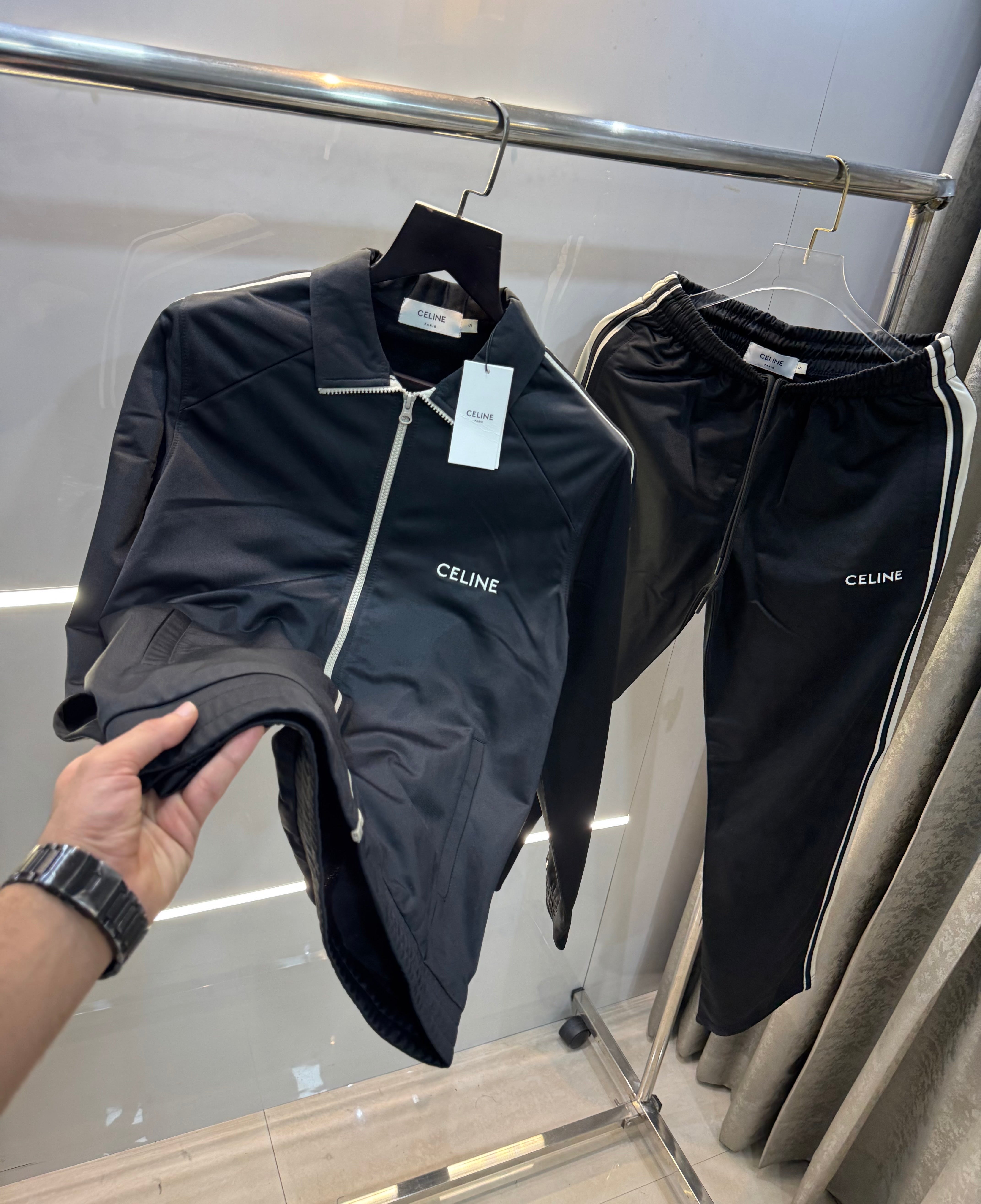 Celin e Black Embroidery Logo Imported Tracksuit