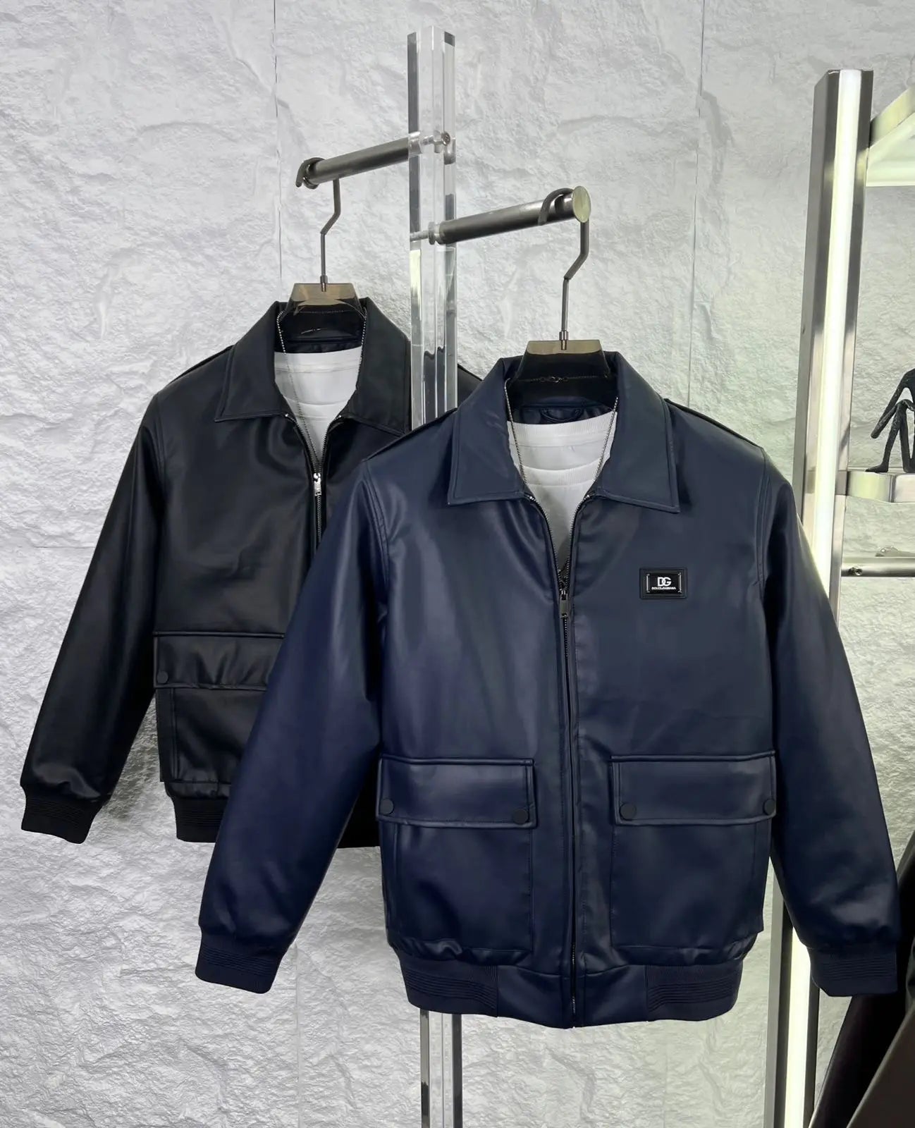 Dolce&gabban a navy blue imported leather Jacket