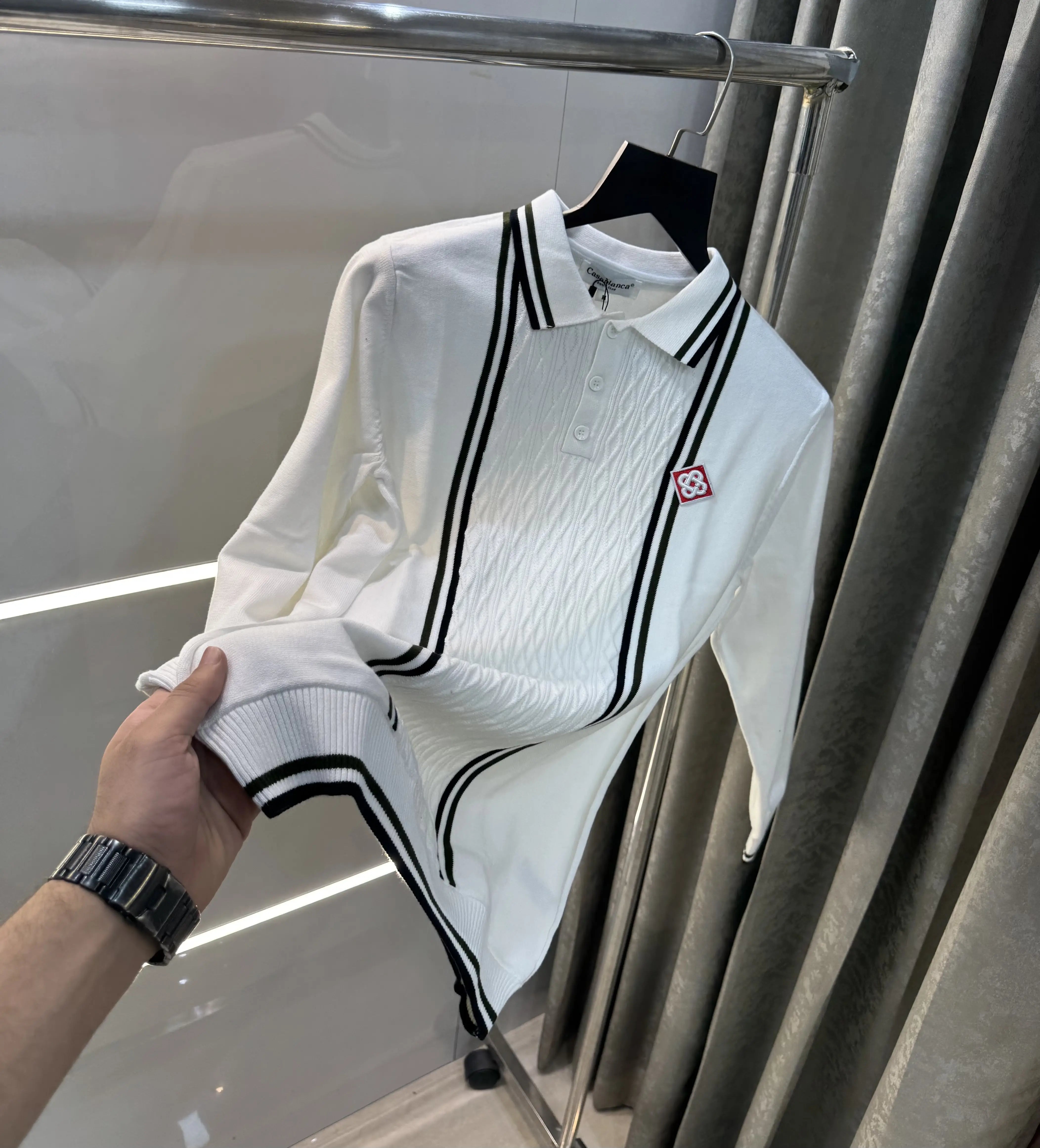 Casablanca White Imported Knitted Polo T-Shirt