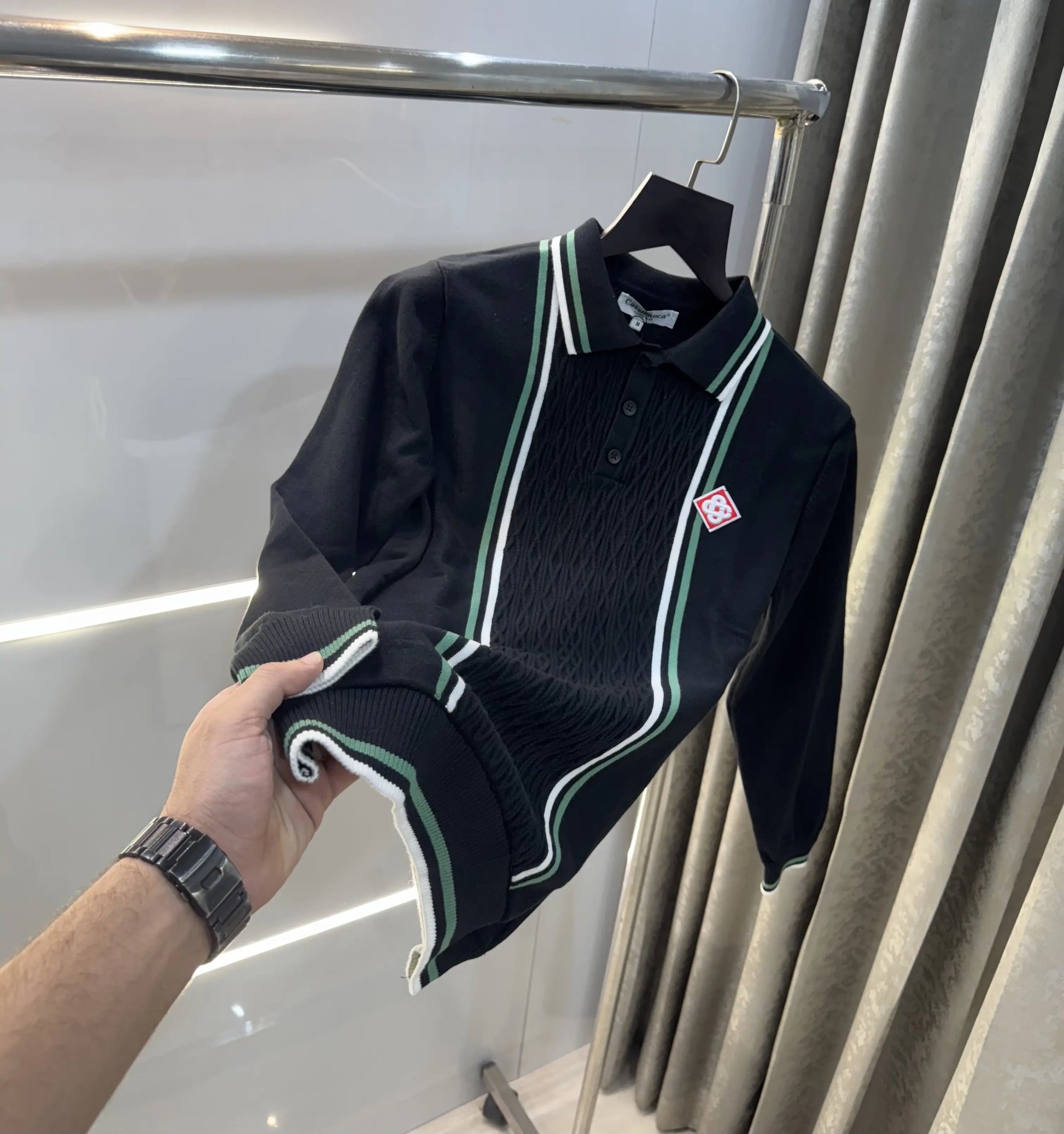Casablanca Black Imported Knitted Polo T-Shirt